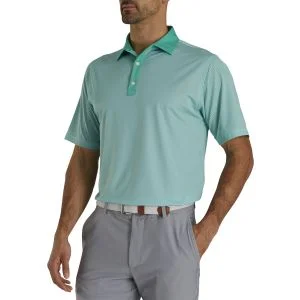 FootJoy Stretch Lisle Mini Check Print Golf Polo Jade/White
