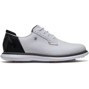 FootJoy Traditions Blucher Golf Shoes White/Black Camo/Cherry Tomato Medial Side View