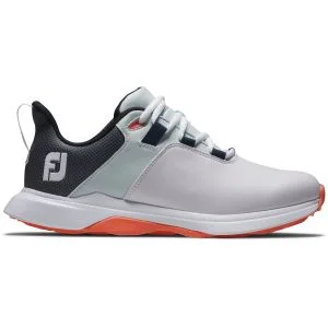 FootJoy Women's ProLite Golf Shoes White/Blue/Coral Lateral Side