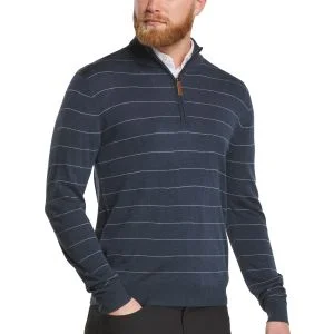 FootJoy Wool Heather Stripe Quarter-Zip Pullover Golf Sweater Navy/Steel Blue