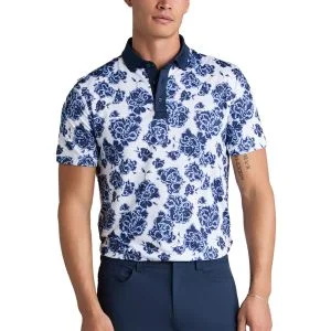 G/FORE Stamped Floral Tech Jersey Golf Polo Shirt