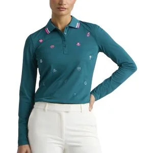 G/FORE Womens Icon Embroidered Tech Pique Long Sleeve Golf Polo