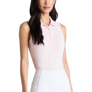 G/FORE Women's Pleated Collar Silky Tech Nylon Sleeveless Golf Polo
