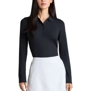 G/FORE Womens Ribbed Tech Nylon Long Sleeve Golf Polo Shirt - Onyx