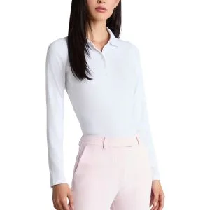 G/FORE Women's Ribbed Tech Nylon Long Sleeve Golf Polo Shirt Snow