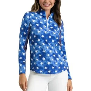 IBKUL Women's American Dream Long Sleeve Mock Neck Golf Top