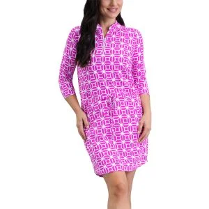 IBKUL Womens Carolyn 3/4 Sleeve Drawstring Golf Dress