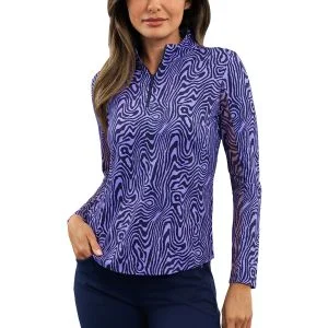 IBKUL Women's Courtney Print Long Sleeve Mock Neck Golf Top