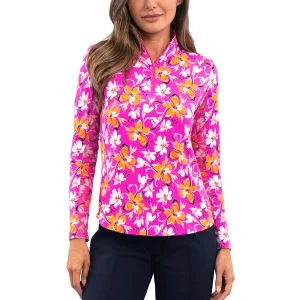 IBKUL Women's Eleanor Print Long Sleeve Mock Neck Golf Top