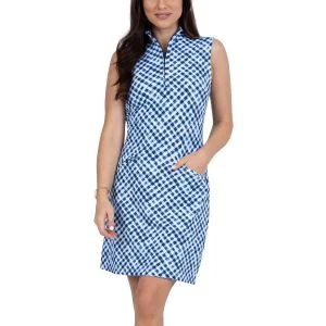 IBKUL Womens Gingham Check Print Sleeveless Mock Golf Dress