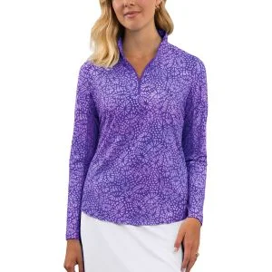 IBKUL Womens Gladis Print Long Sleeve Mock Neck Golf Top