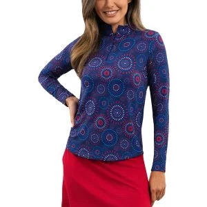 IBKUL Womens Patriot Pop Long Sleeve Mock Neck Golf Top