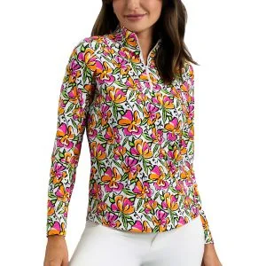 IBKUL Womens Sonia Print Long Sleeve Mock Neck Golf Top
