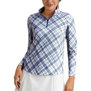 IBKUL Womens Tony Print Long Sleeve Mock Neck Golf Top