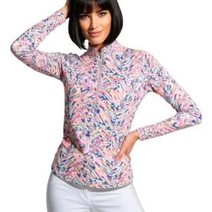 Jamie Sadock Womens Shattered Sunsense Long Sleeve Golf Top