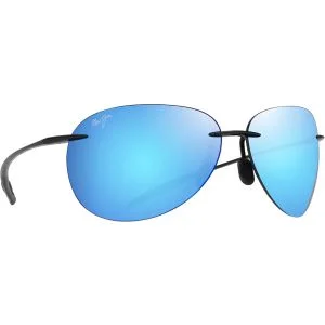 Maui Jim Sugar Beach Rimless Shiny Black Sunglasses Polarized Blue Hawaii Lenses