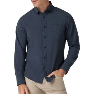Mizzen+Main City Flannel Long Sleeve Golf Shirt Navy Heather