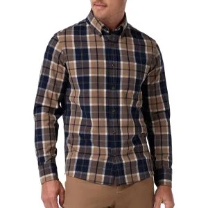 Mizzen+Main City Flannel Long Sleeve Golf Shirt Mocha Timothy Plaid
