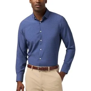 Mizzen+Main Leeward Long Sleeve Button Down Golf Shirt - Coastal Fjord Dot Print