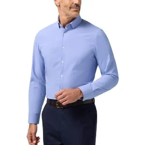 Mizzen+Main Leeward Long Sleeve Button Down Golf Shirt - Cobalt Straton Check