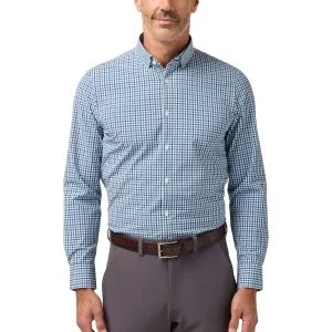 Mizzen+Main Leeward Long Sleeve Button Down Golf Shirt - Dark Teal Hudson Plaid