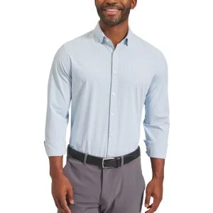 Mizzen+Main Leeward Button Down Golf Shirt - Light Blue Mini Plaid
