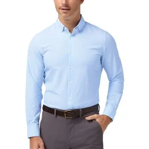Mizzen+Main Leeward Long Sleeve Button Down Golf Shirt - Cloud Blue Micro Dot