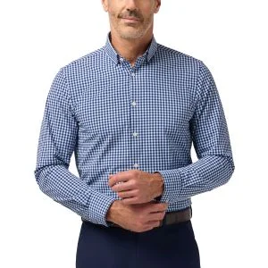 Mizzen+Main Leeward Long Sleeve Button Down Golf Shirt - Midnight Navy Crew Gingham