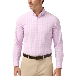 Mizzen+Main Leeward Long Sleeve Button Down Golf Shirt - Pink Salt Crew Gingham
