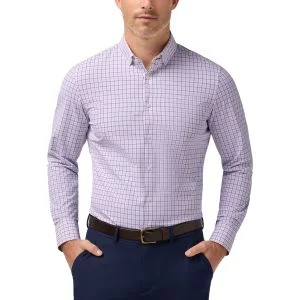 Mizzen+Main Leeward Long Sleeve Button Down Golf Shirt - Pink Salt Wyatt Plaid