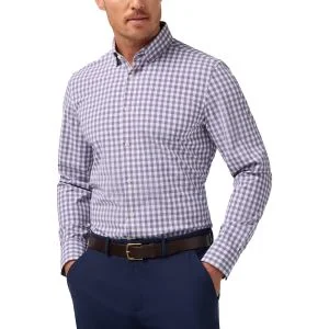 Mizzen+Main Leeward Long Sleeve Button Down Golf Shirt - Purple Dusk Madison Check