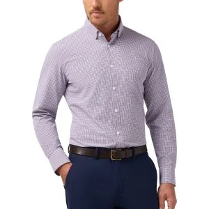 Mizzen+Main Leeward Long Sleeve Button Down Golf Shirt Purple Dusk Sam Plaid