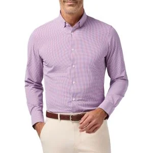 Mizzen+Main Leeward Long Sleeve Button Down Golf Shirt Red Hot Sam Plaid