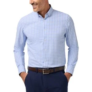 Mizzen+Main Leeward Long Sleeve Button Down Golf Shirt - Skyline Blue Miles Plaid