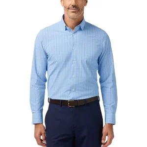 Mizzen+Main Leeward Long Sleeve Button Down Golf Shirt - Skyline Blue Hampton Plaid