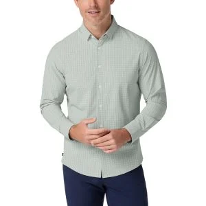 Mizzen+Main Leeward No Tuck Button Down Golf Shirt - Eucalyptus Mint Plaid