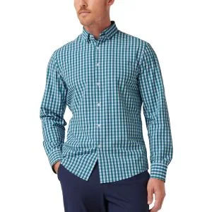 Mizzen+Main Leeward No Tuck Button Down Golf Shirt Teal Madison Check