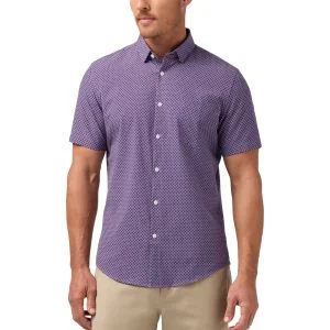 Mizzen+Main Leeward Short Sleeve Button Down Golf Shirt Passion Purple Palm Shadow