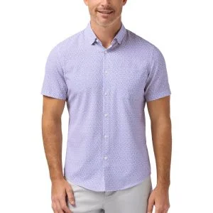 Mizzen+Main Leeward Short Sleeve Button Down Golf Shirt Pink Salt Retro Boomerang