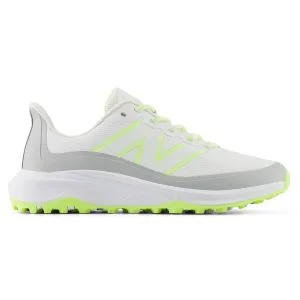 New Balance Women's Fresh Foam Contend v3 White/Yellow Golf Shoes Lateral Side View