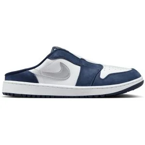 Nike Air Jordan 1 G Mule Golf Shoes White/Midnight Navy/Metallic Silver Lateral Side View