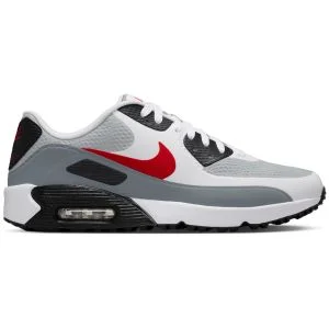 Nike Air Max 90 G Golf Shoes White/Light Smoke Grey/Fire Red Lateral Side View