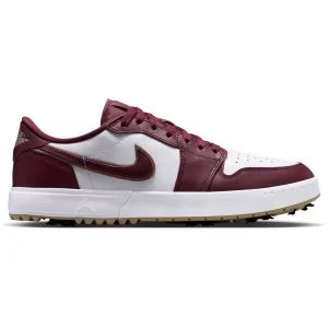 Nike Air Jordan 1 Low G Spiked Golf Shoes Dark Team Red/White/Khaki Lateral Side