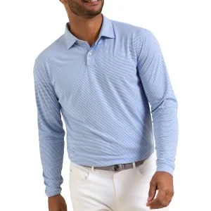 Peter Millar Featherweight Market Stripe Long Sleeve Performance Golf Polo