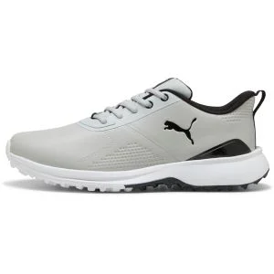 PUMA FUSION GRIP 6 EVO Spikeless Golf Shoes Ash Gray/Puma Black Lateral Side View