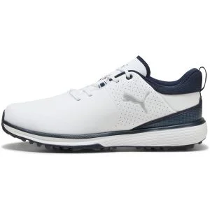 PUMA FUSION GRIP ST Golf Shoes Puma White/Puma Silver/Deep Navy Lateral Side View