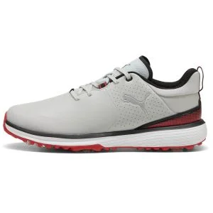 PUMA FUSION GRIP ST Golf Shoes Ash Gray/Puma Black/Candy Apple Lateral Side View