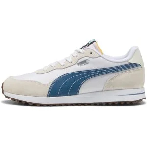 PUMA Helsinki G Spikeless Golf Shoes Puma White/Dark Indigo Lateral Side View