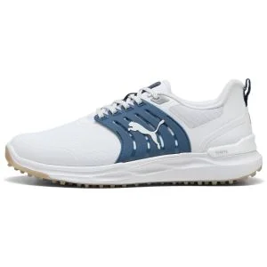 PUMA IGNITE ELEVATE 2 Spikeless Golf Shoes Puma White/Dark Indigo/Ice Coffee Lateral Side View