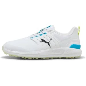 PUMA IGNITE ELEVATE 2 TOUR Golf Shoes Puma White/Apple Spritz/Speed Blue Lateral Side View
